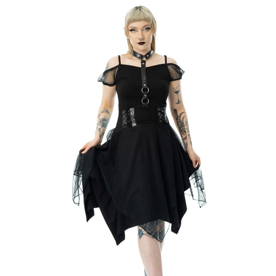 Poizen Industries Gothic Mini Dress Banshee Cold Shoulder Mesh - QHA UK
