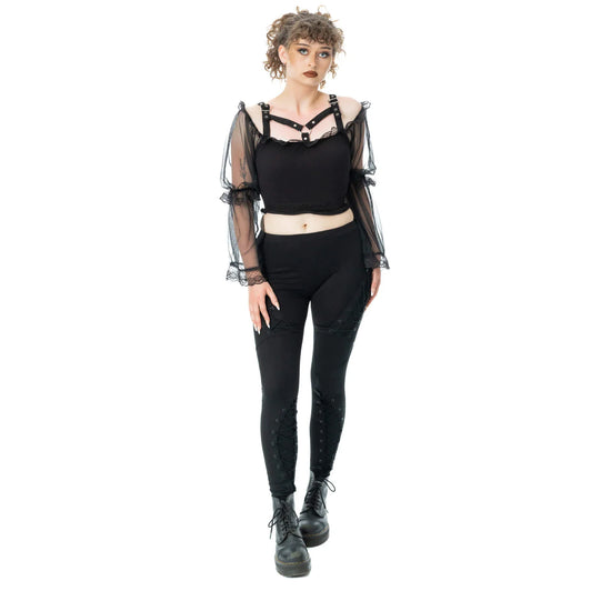 Poizen Industries Women's Gothic Leggings Nightshade Corset Lace-Up - QHA UK