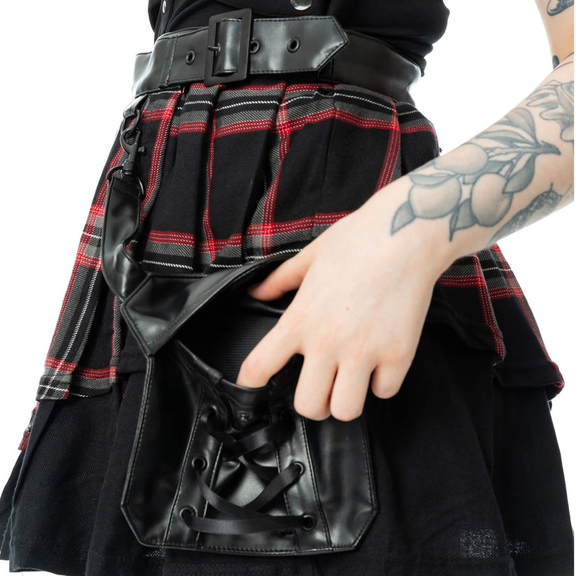 Poizen Industries Skirt Phantom Highlander Black Tartan UK 10-18 - QHA UK