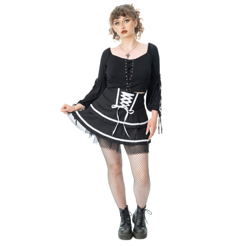 Poizen Industries Skirt Phantom Waltz Black and White UK 10-18 - QHA UK