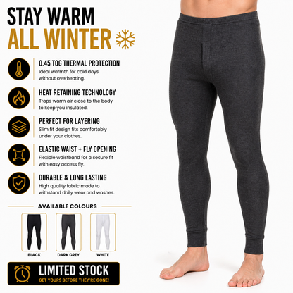 Mens Thermal Long Johns Warm Brushed Base Layer Winter Leggings 0.45 T - QHA UK
