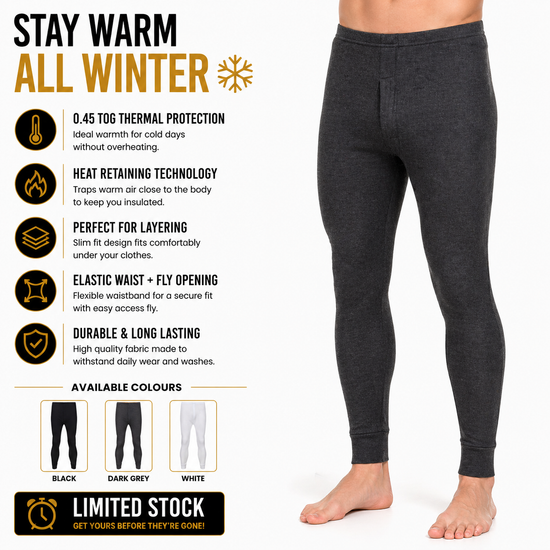 Mens Thermal Long Johns Warm Brushed Base Layer Winter Leggings 0.45 T - QHA UK