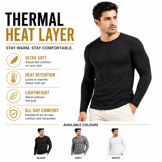 Mens Thermal Long Sleeve T-Shirt Base Layer Heat Retention | M–2XL | UK - Sleeve Detail - QHA UK