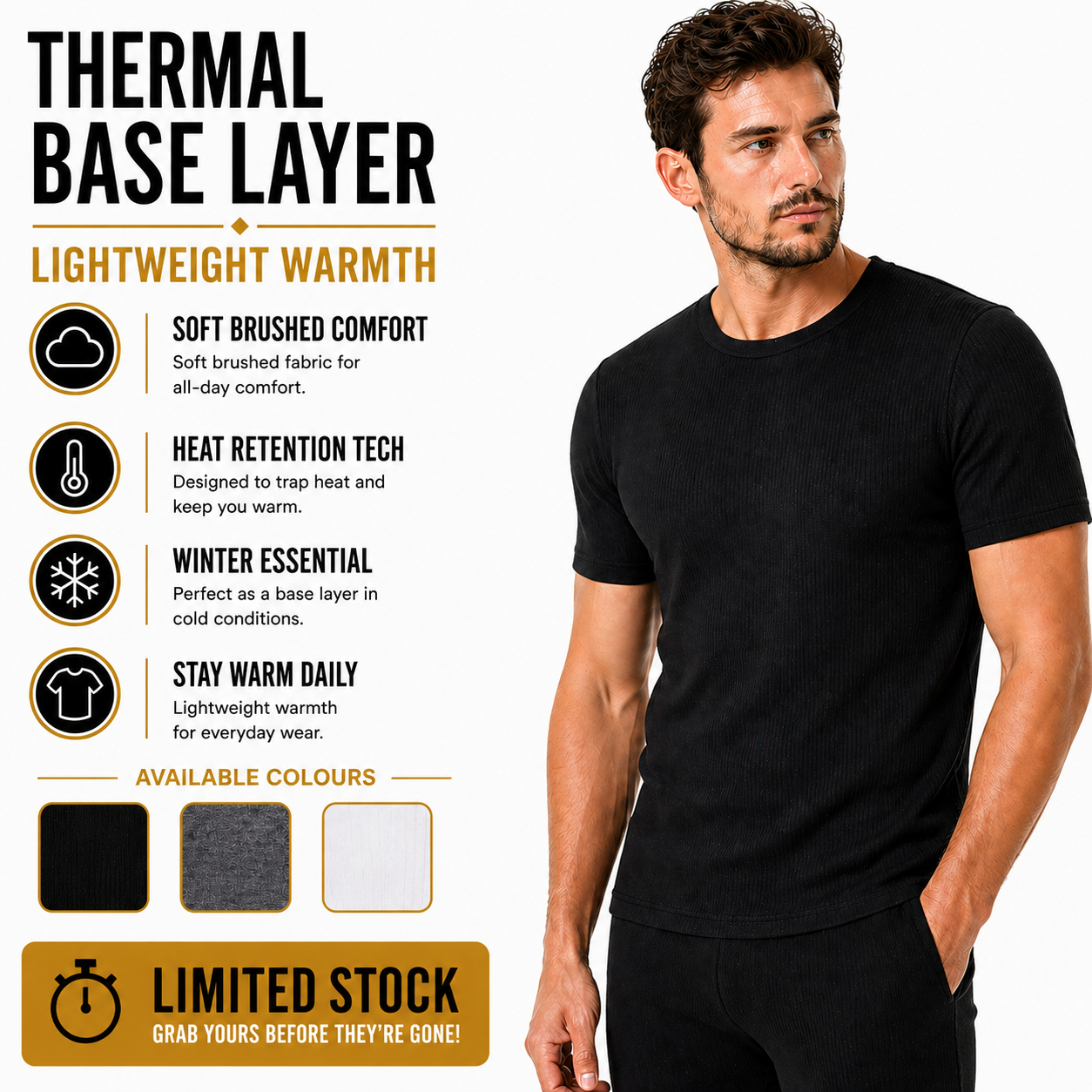 Mens Thermal Short Sleeve T Shirt Warm Base Layer Heat Retention Top | - QHA UK