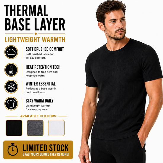 Mens Thermal Short Sleeve T Shirt Warm Base Layer Heat Retention Top | - QHA UK