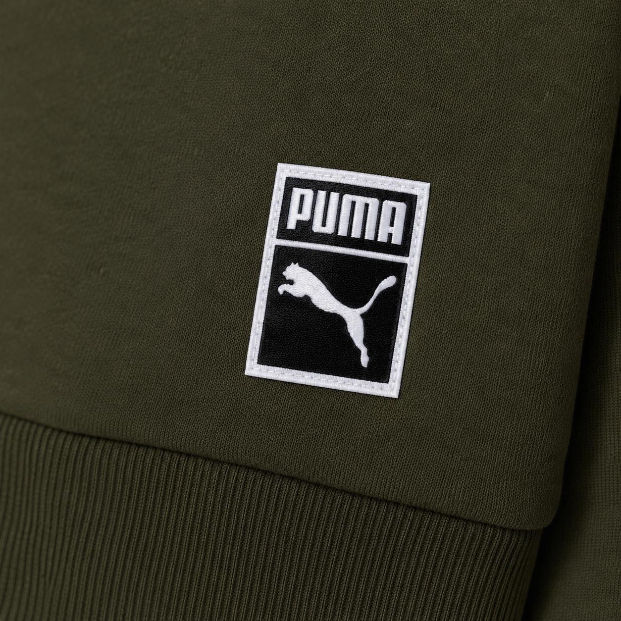 Puma Mens Archive Embossed Logo Crew Sweatshirt Olive Night 573306 | Q - Logo Detail - QHA UK