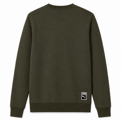 Puma Mens Archive Embossed Logo Crew Sweatshirt Olive Night 573306 | Q - Logo Detail - QHA UK