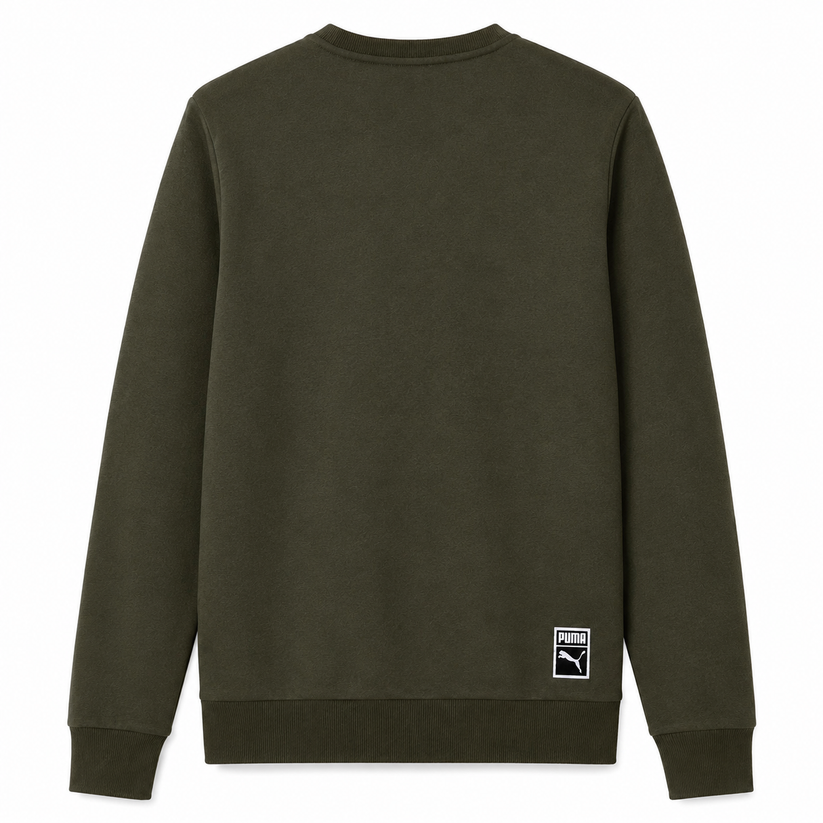 Puma Mens Archive Embossed Logo Crew Sweatshirt Olive Night 573306 | Q - Logo Detail - QHA UK