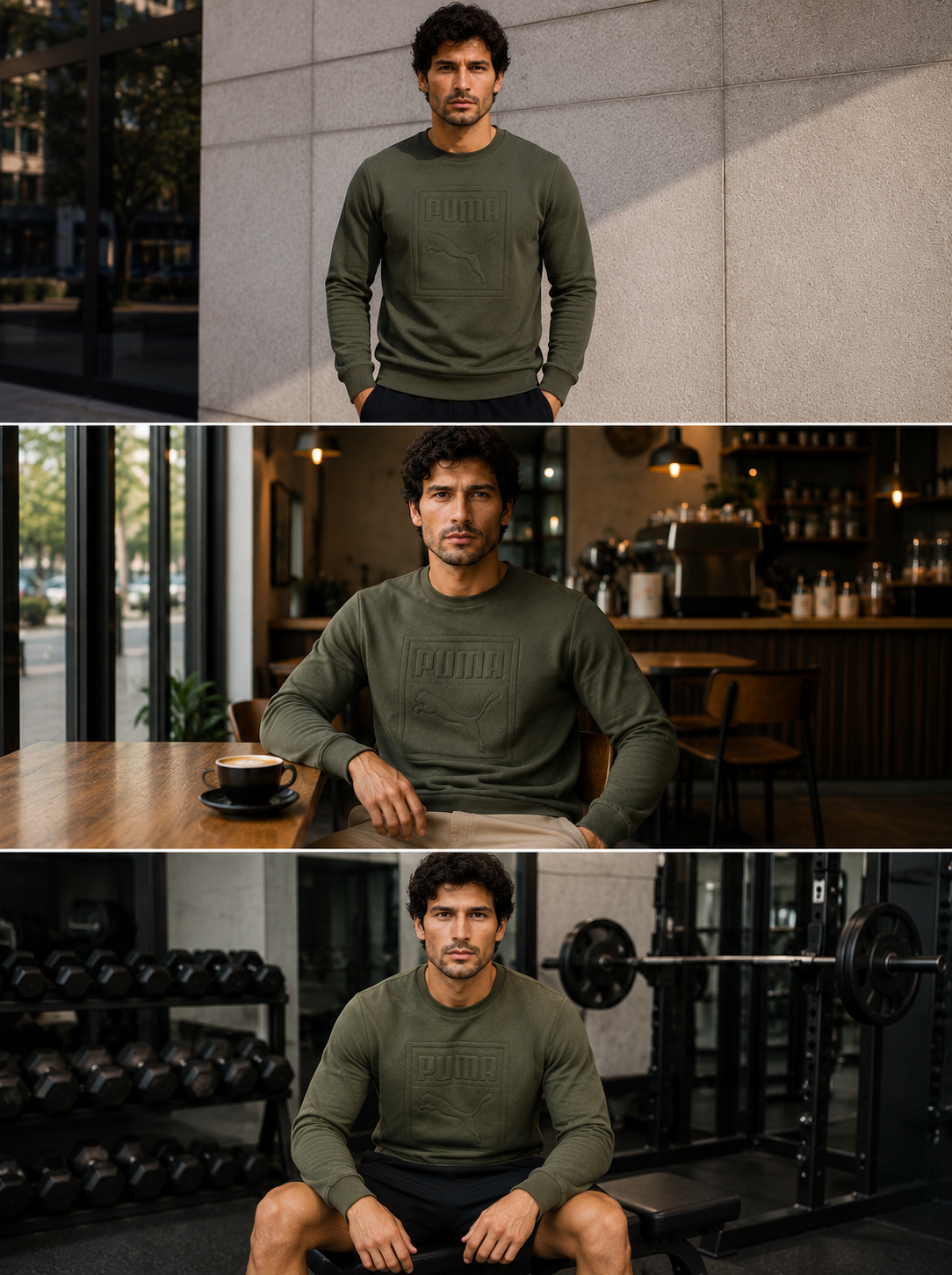 Puma Mens Archive Embossed Logo Crew Sweatshirt Olive Night 573306 | Q - Logo Detail - QHA UK