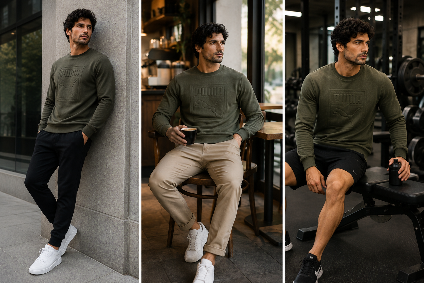 Puma Mens Archive Embossed Logo Crew Sweatshirt Olive Night 573306 | Q - Logo Detail - QHA UK