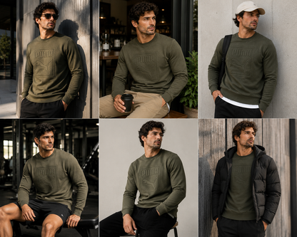 Puma Mens Archive Embossed Logo Crew Sweatshirt Olive Night 573306 | Q - Logo Detail - QHA UK