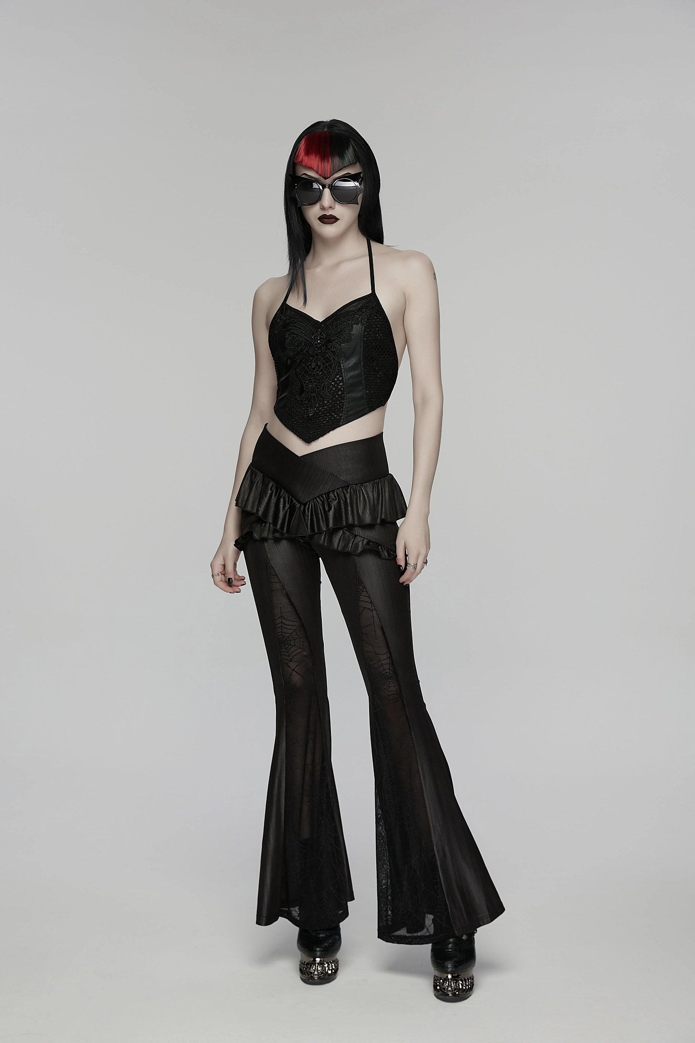 Punk Rave Women's Gothic Flared Trousers Bellatrix Leggings Flares - QHA UK