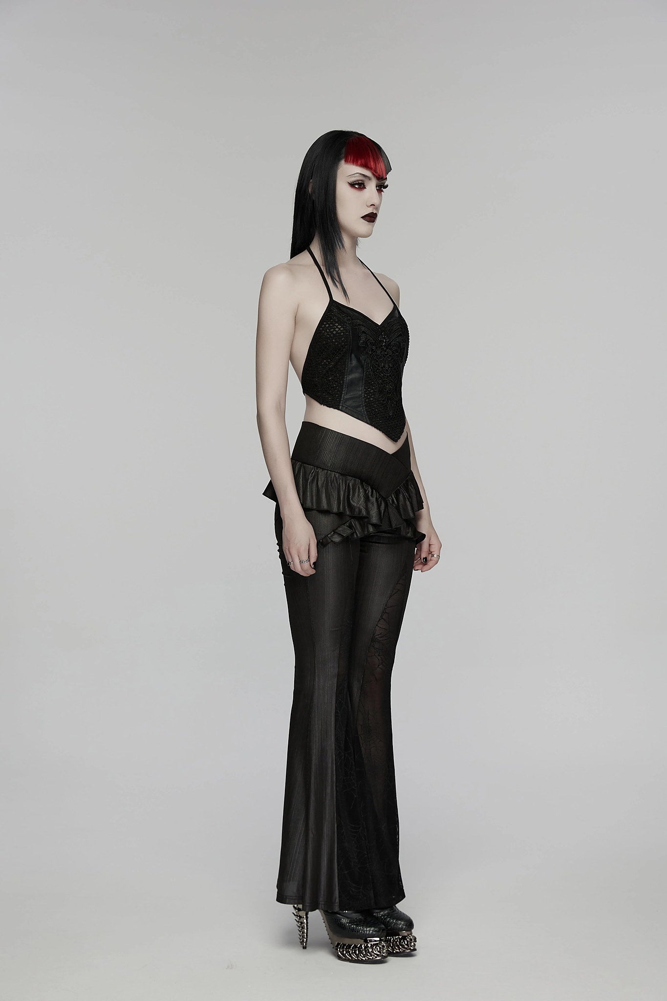 Punk Rave Women's Gothic Flared Trousers Bellatrix Leggings Flares - QHA UK