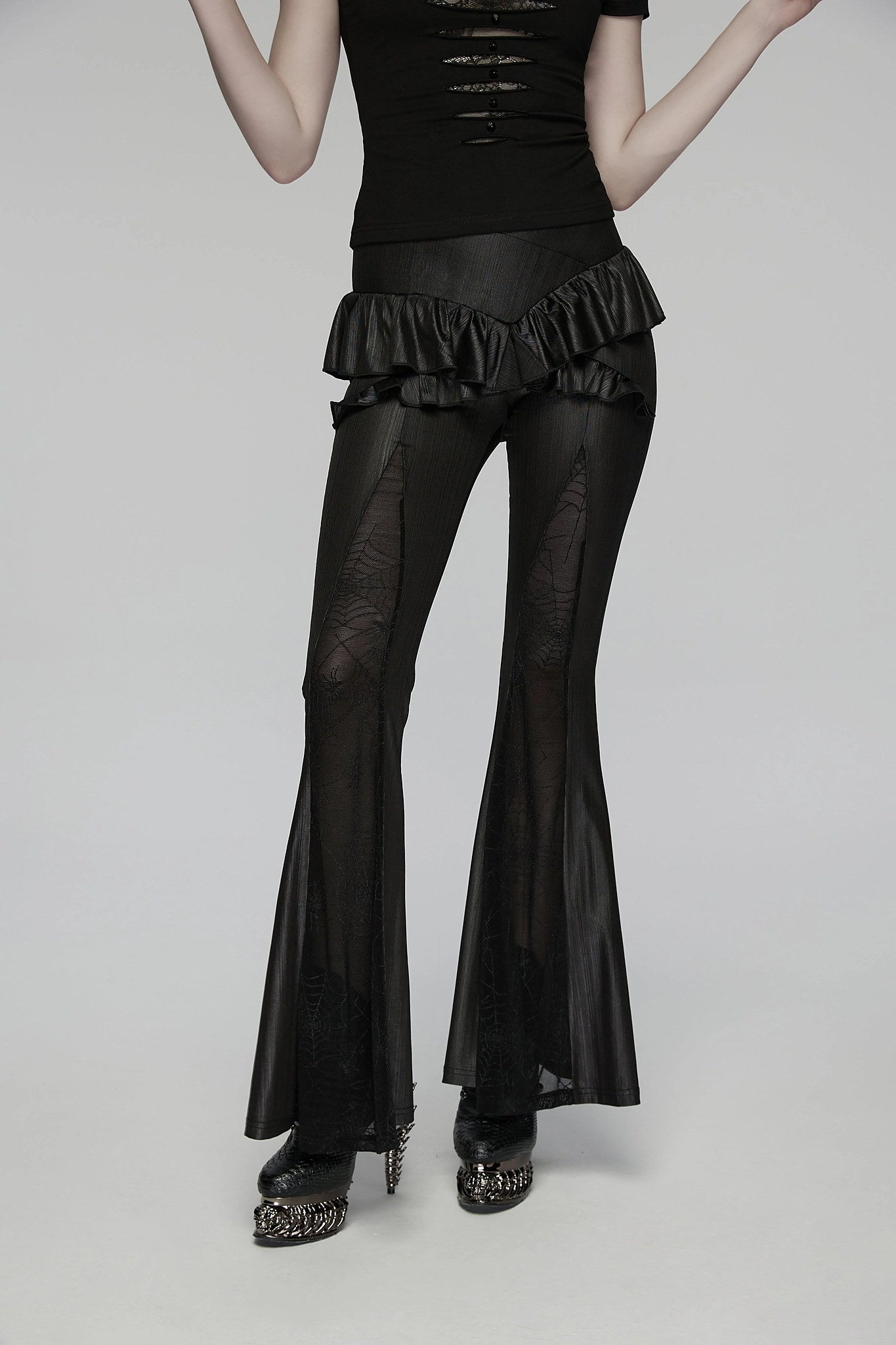 Punk Rave Women's Gothic Flared Trousers Bellatrix Leggings Flares - QHA UK