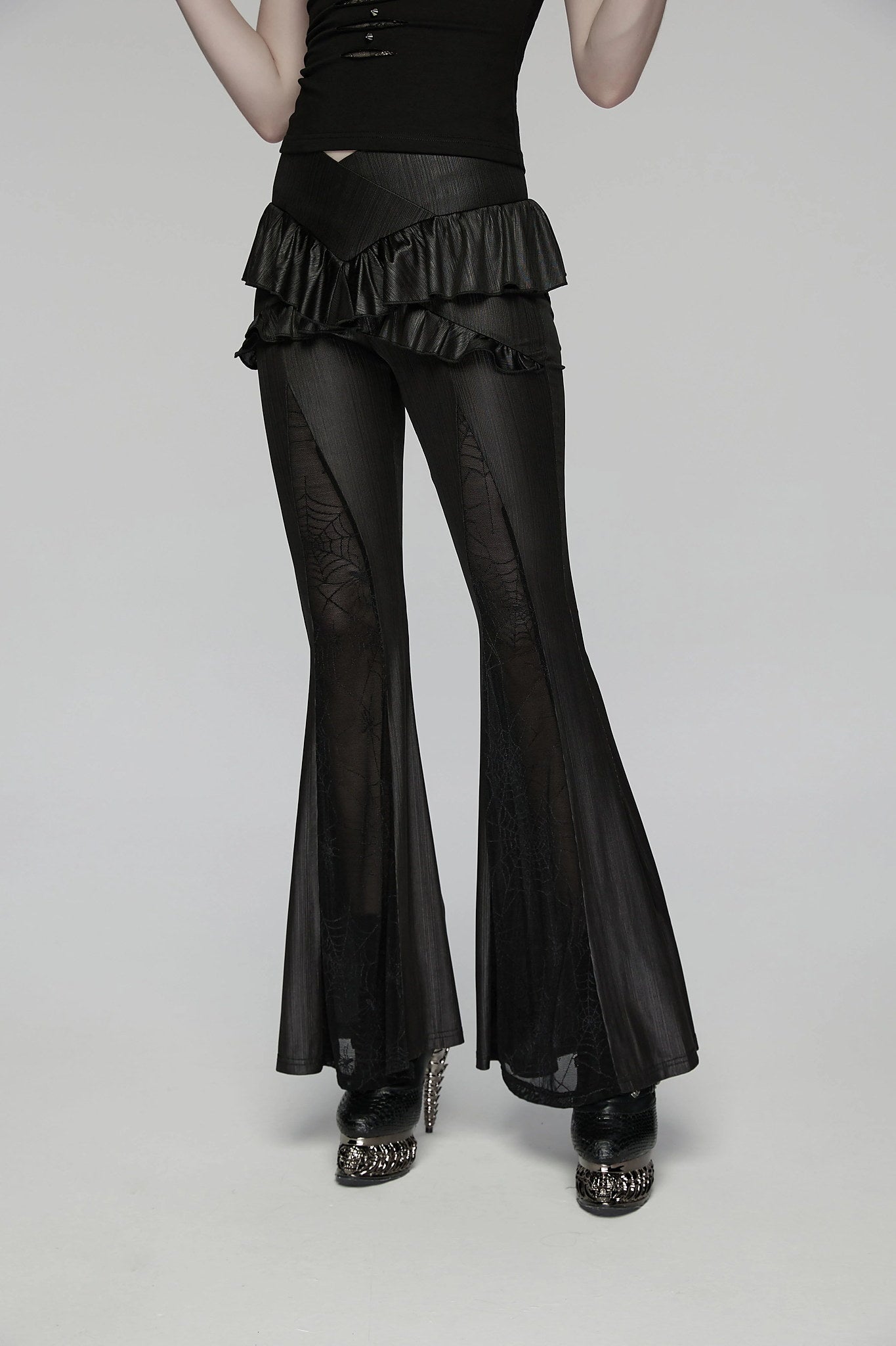 Punk Rave Women's Gothic Flared Trousers Bellatrix Leggings Flares - QHA UK