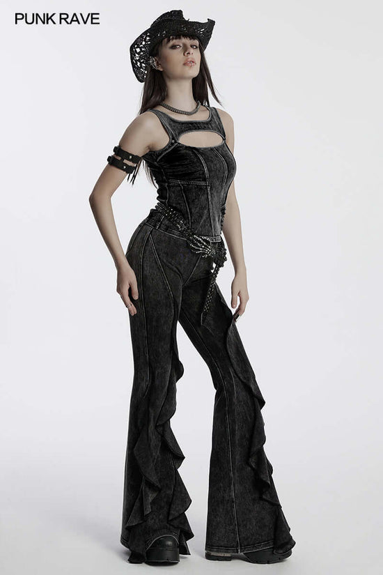 Punk Rave Women's Flared Trousers Breen Doomsday Wasteland Bell - QHA UK