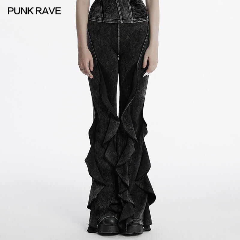 Punk Rave Women's Flared Trousers Breen Doomsday Wasteland Bell - QHA UK