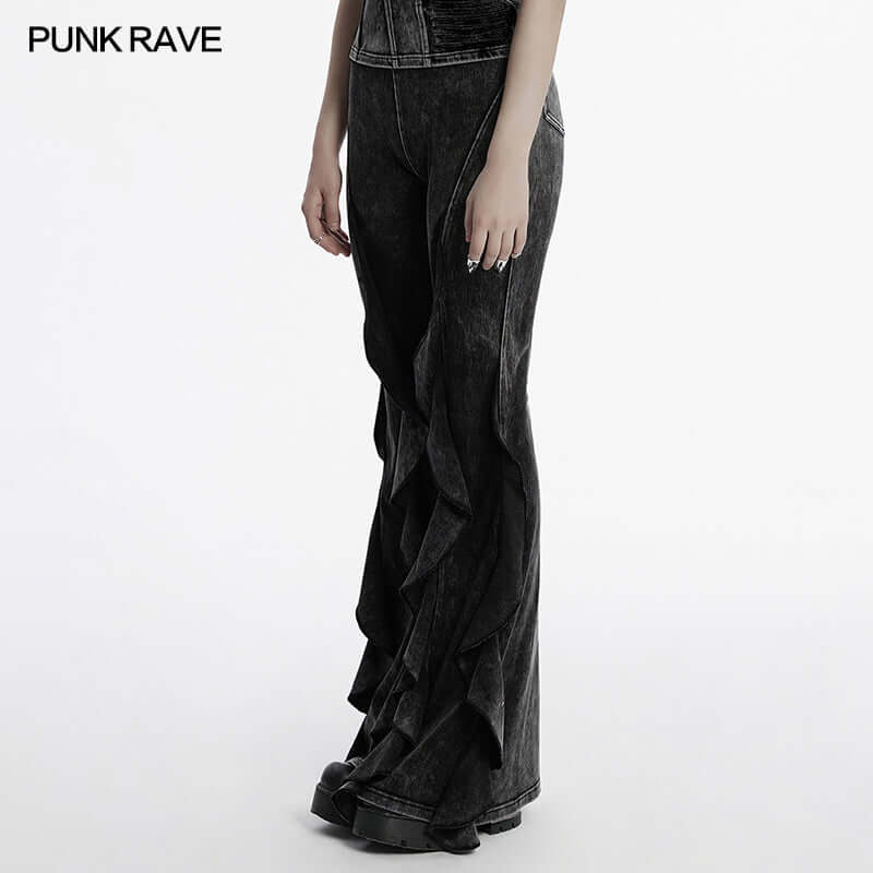 Punk Rave Women's Flared Trousers Breen Doomsday Wasteland Bell - QHA UK