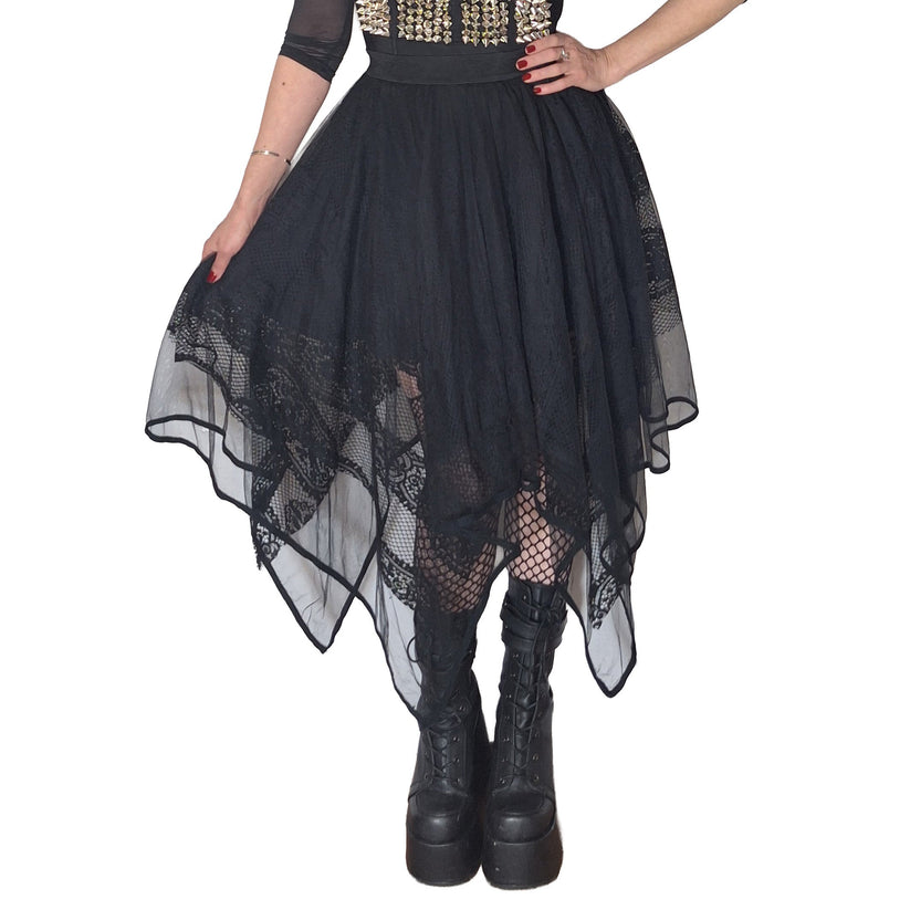 Punk Rave Skirt Caitlyn Mesh and Lace Layers Handkerchief UK 8-16 - QHA UK