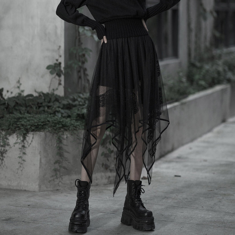 Punk Rave Skirt Caitlyn Mesh and Lace Layers Handkerchief UK 8-16 - QHA UK