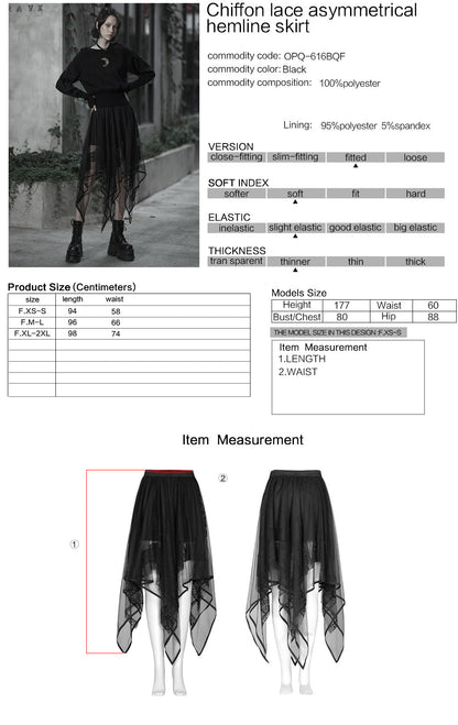 Punk Rave Skirt Caitlyn Mesh and Lace Layers Handkerchief UK 8-16 - QHA UK