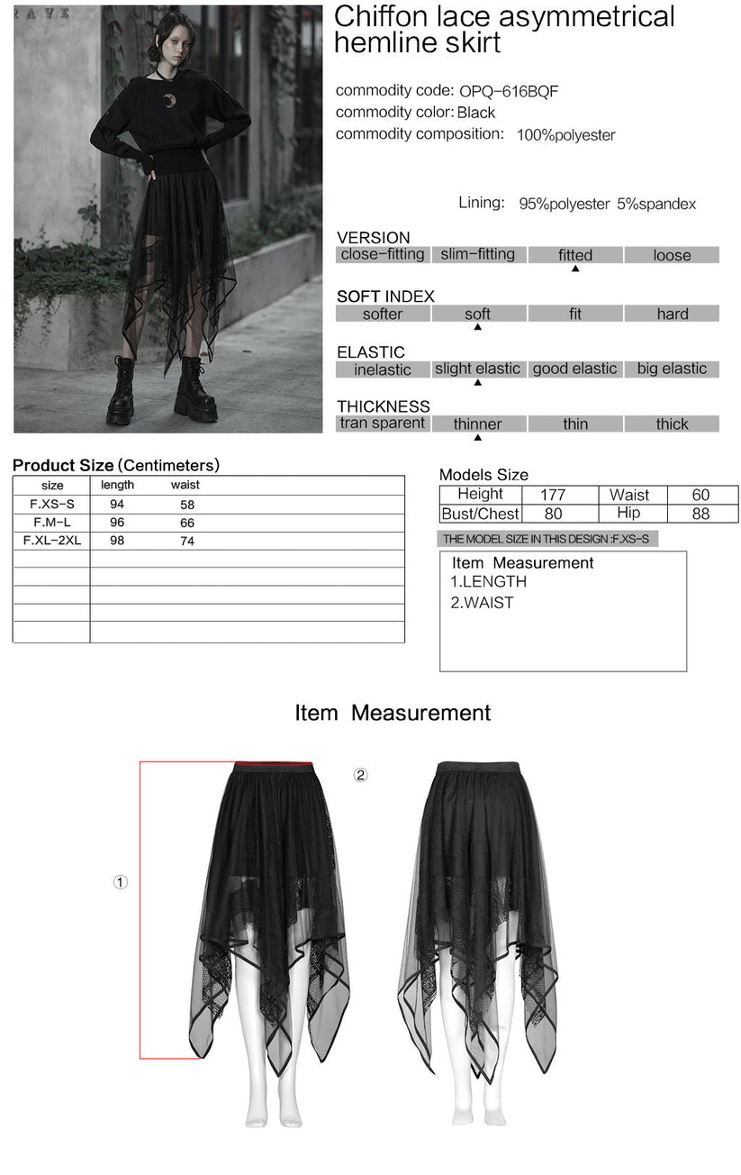 Punk Rave Skirt Caitlyn Mesh and Lace Layers Handkerchief UK 8-16 - QHA UK