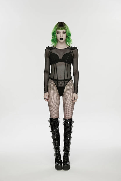 Punk Rave Women's Cyberpunk Bodysuit Armor Mesh UK 8-16 - QHA UK
