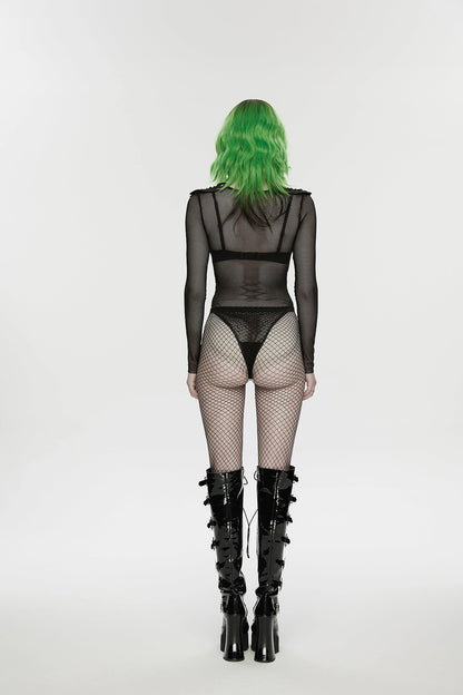 Punk Rave Women's Cyberpunk Bodysuit Armor Mesh UK 8-16 - QHA UK