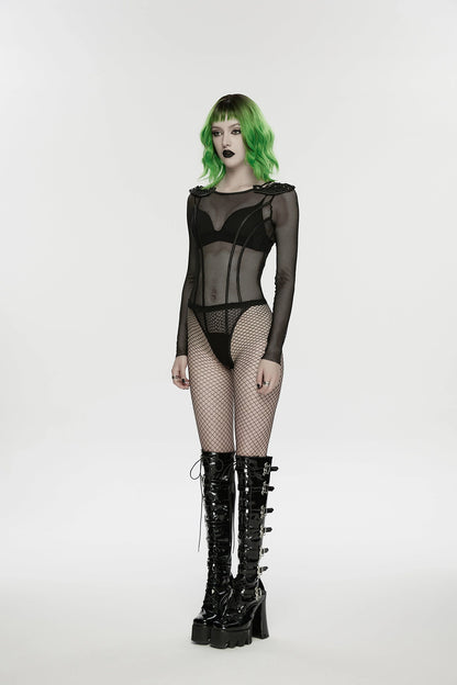 Punk Rave Women's Cyberpunk Bodysuit Armor Mesh UK 8-16 - QHA UK