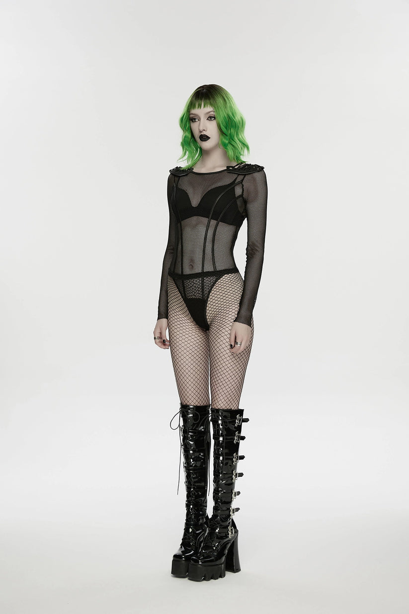 Punk Rave Women's Cyberpunk Bodysuit Armor Mesh UK 8-16 - QHA UK