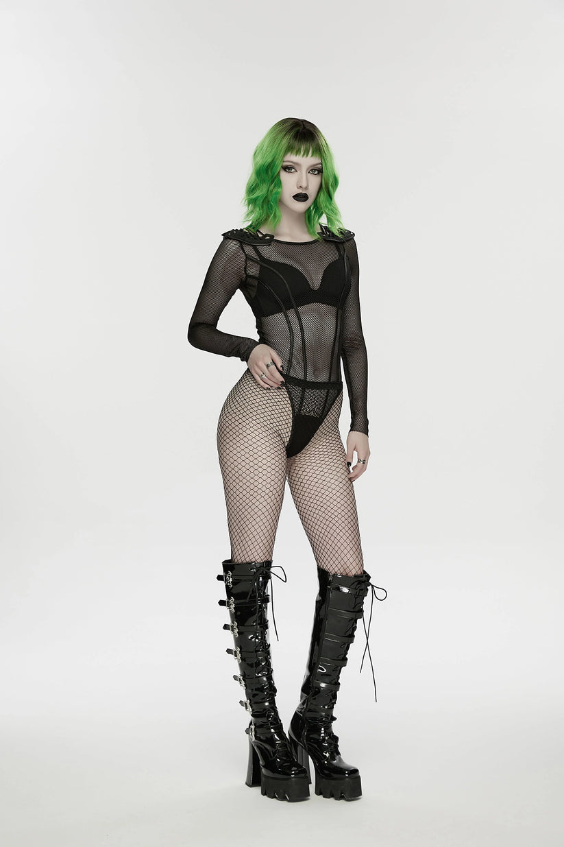 Punk Rave Women's Cyberpunk Bodysuit Armor Mesh UK 8-16 - QHA UK