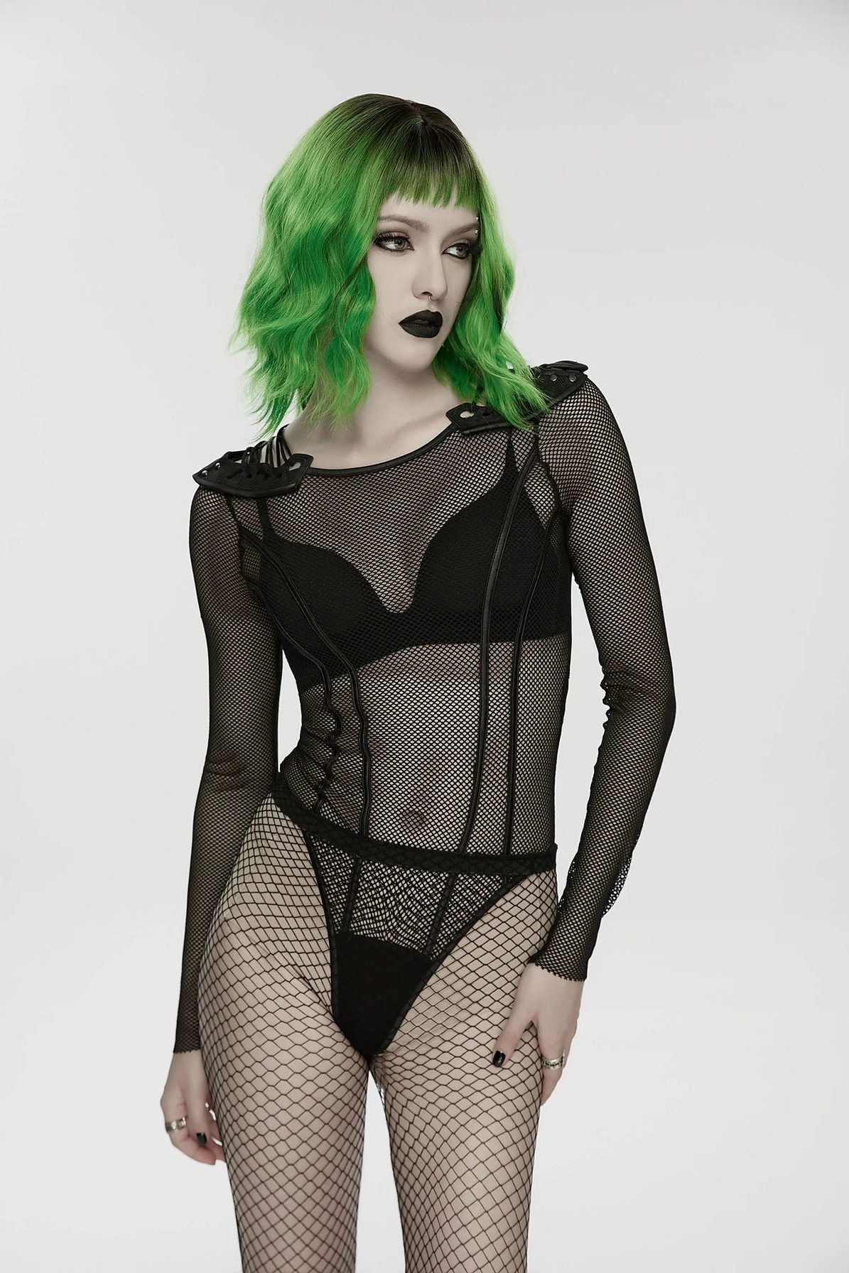 Punk Rave Women's Cyberpunk Bodysuit Armor Mesh UK 8-16 - QHA UK