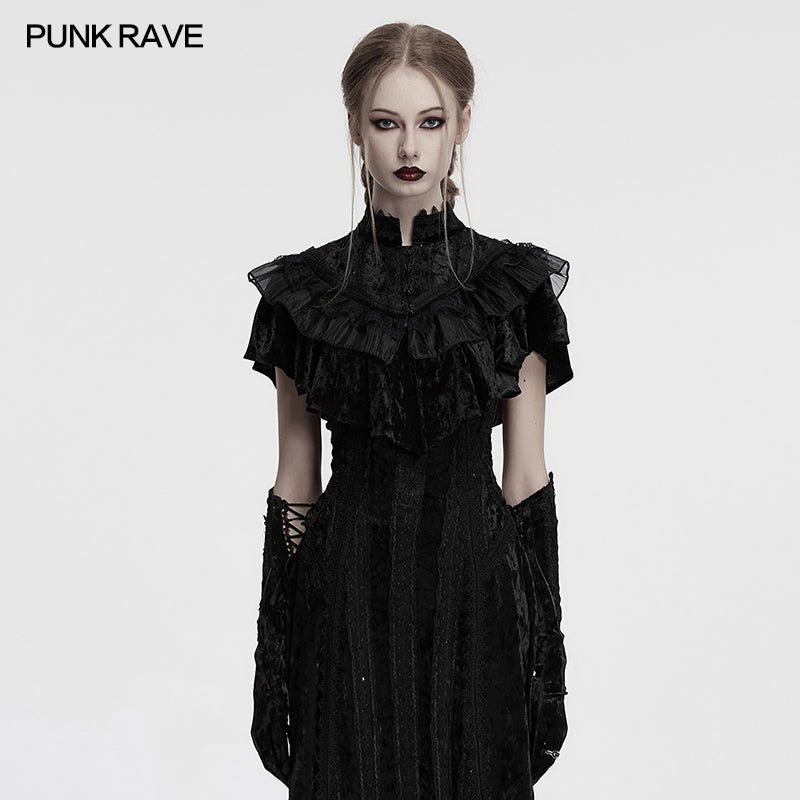 Punk Rave Gothic Shawl Elysia Velvet Ruffle Black UK 8-16 - QHA UK