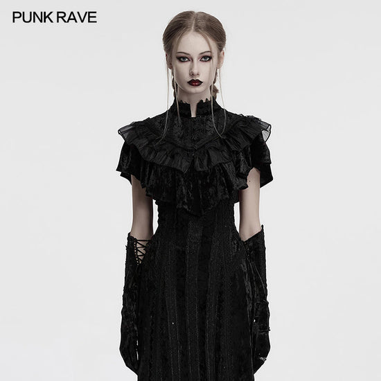 Punk Rave Gothic Shawl Elysia Velvet Ruffle Black UK 8-16 - QHA UK