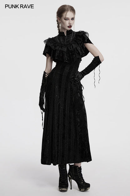 Punk Rave Gothic Shawl Elysia Velvet Ruffle Black UK 8-16 - QHA UK
