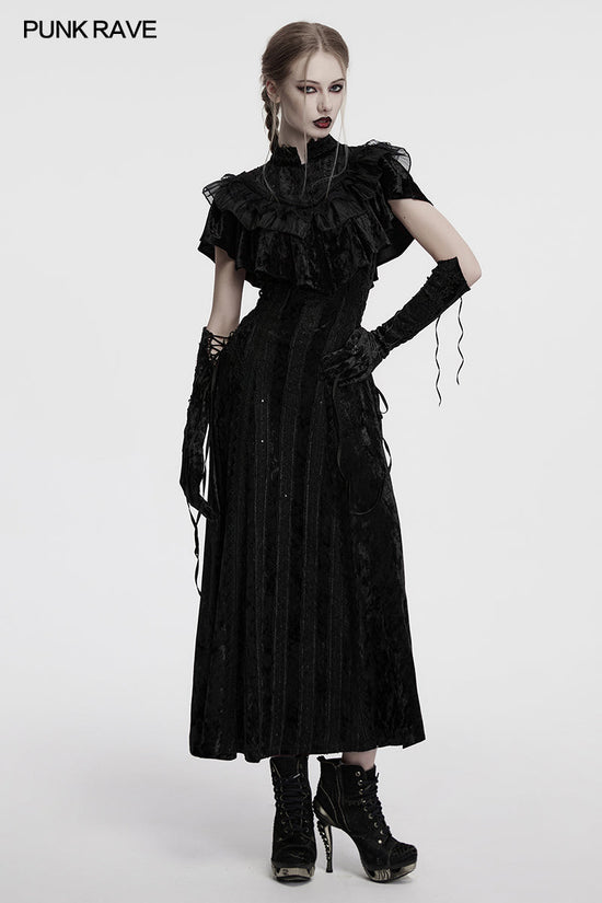 Punk Rave Gothic Shawl Elysia Velvet Ruffle Black UK 8-16 - QHA UK
