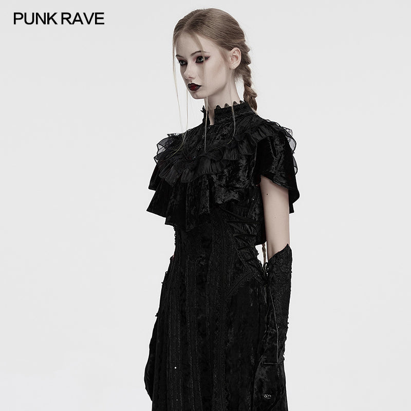 Punk Rave Gothic Shawl Elysia Velvet Ruffle Black UK 8-16 - QHA UK
