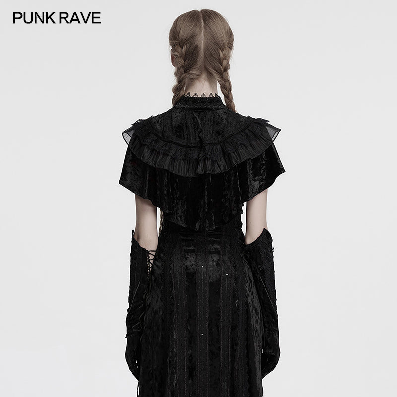 Punk Rave Gothic Shawl Elysia Velvet Ruffle Black UK 8-16 - QHA UK