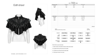 Punk Rave Gothic Shawl Elysia Velvet Ruffle Black UK 8-16 - QHA UK