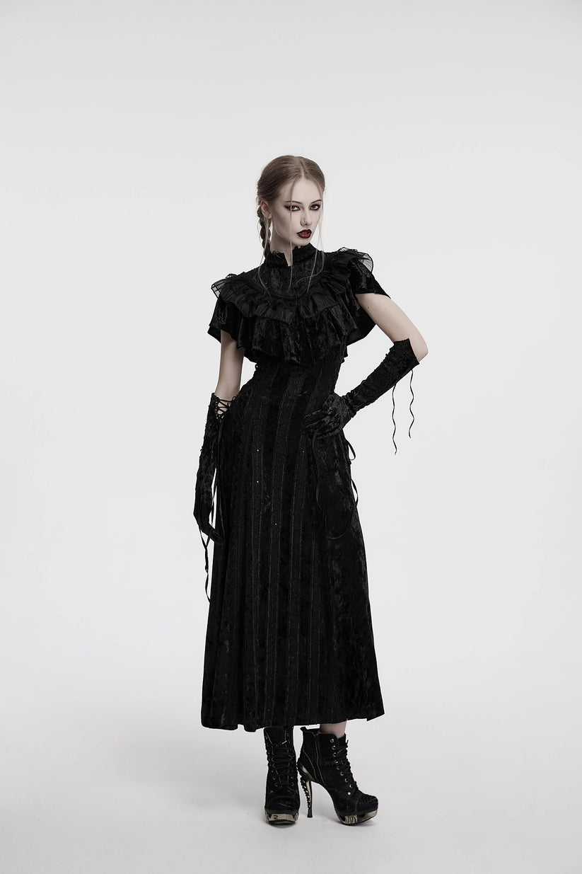 Punk Rave Gothic Shawl Elysia Velvet Ruffle Black UK 8-16 - QHA UK