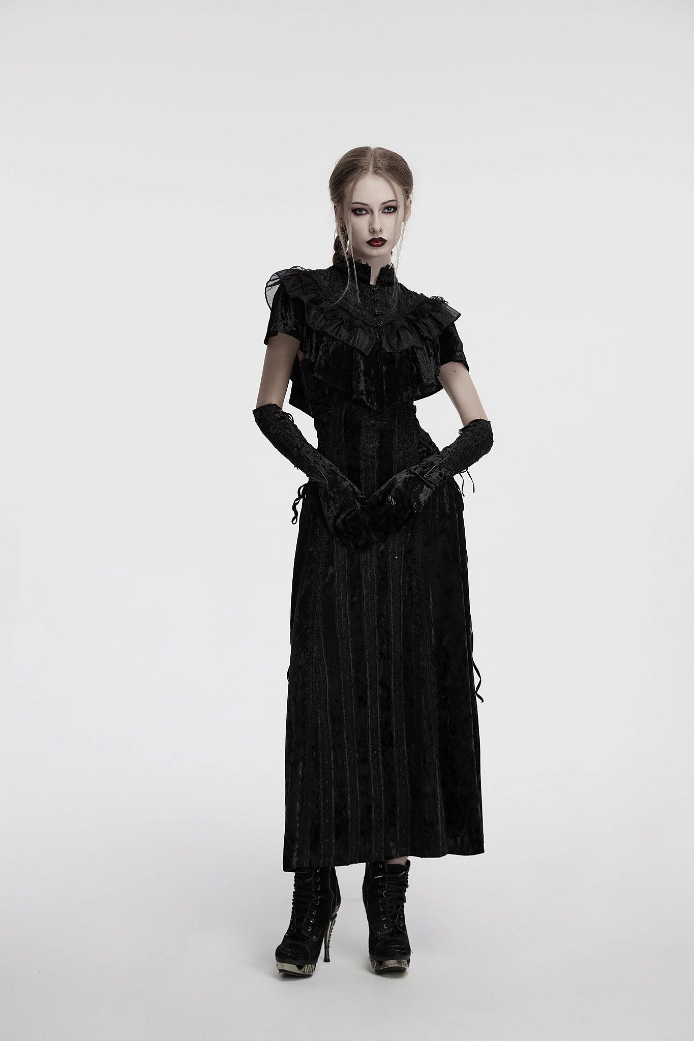 Punk Rave Gothic Shawl Elysia Velvet Ruffle Black UK 8-16 - QHA UK