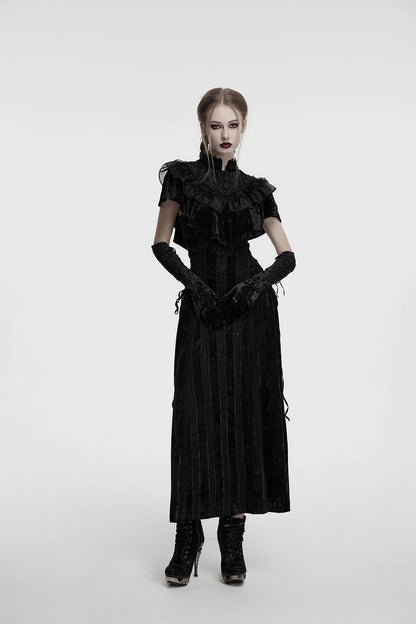 Punk Rave Gothic Shawl Elysia Velvet Ruffle Black UK 8-16 - QHA UK