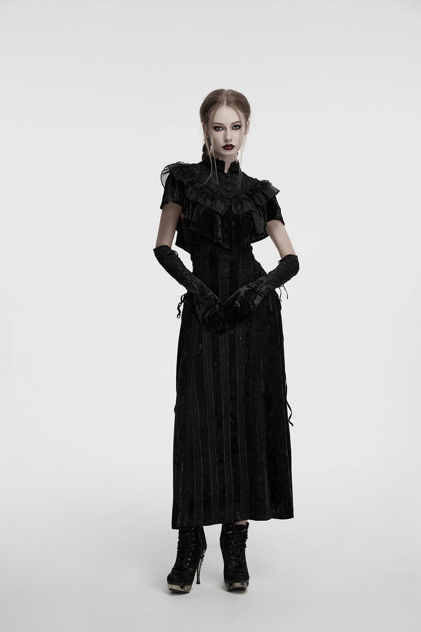 Punk Rave Gothic Shawl Elysia Velvet Ruffle Black UK 8-16 - QHA UK