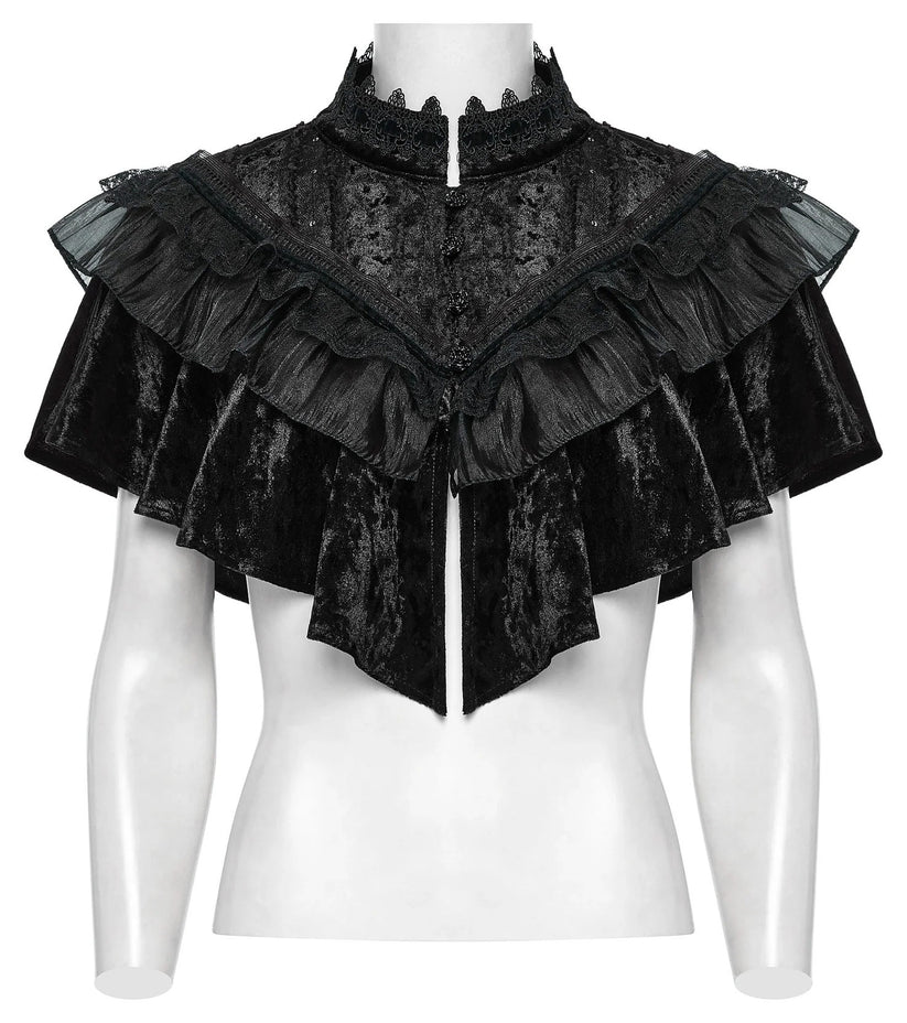 Punk Rave Gothic Shawl Elysia Velvet Ruffle Black UK 8-16 - QHA UK