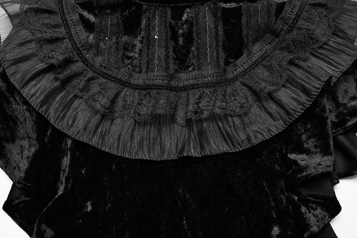 Punk Rave Gothic Shawl Elysia Velvet Ruffle Black UK 8-16 - QHA UK