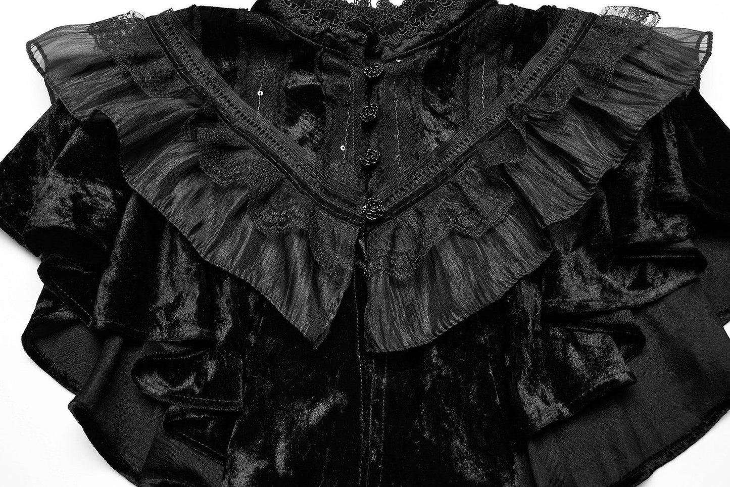 Punk Rave Gothic Shawl Elysia Velvet Ruffle Black UK 8-16 - QHA UK