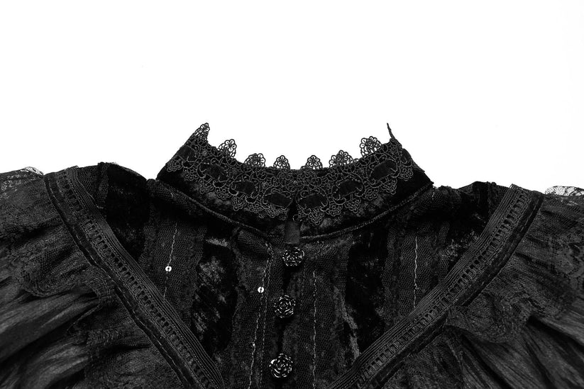 Punk Rave Gothic Shawl Elysia Velvet Ruffle Black UK 8-16 - QHA UK