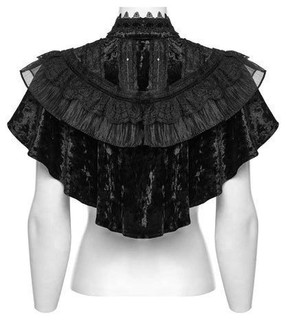 Punk Rave Gothic Shawl Elysia Velvet Ruffle Black UK 8-16 - QHA UK