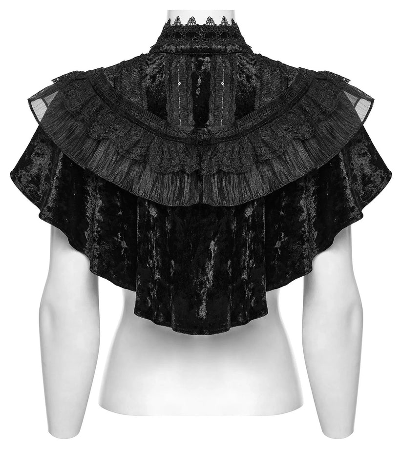 Punk Rave Gothic Shawl Elysia Velvet Ruffle Black UK 8-16 - QHA UK