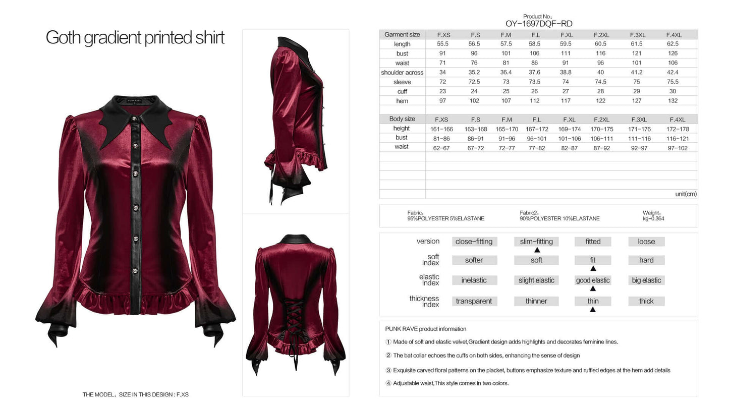 Punk Rave Shirt Fawn Gradient Printed Red UK 8-22 - QHA UK
